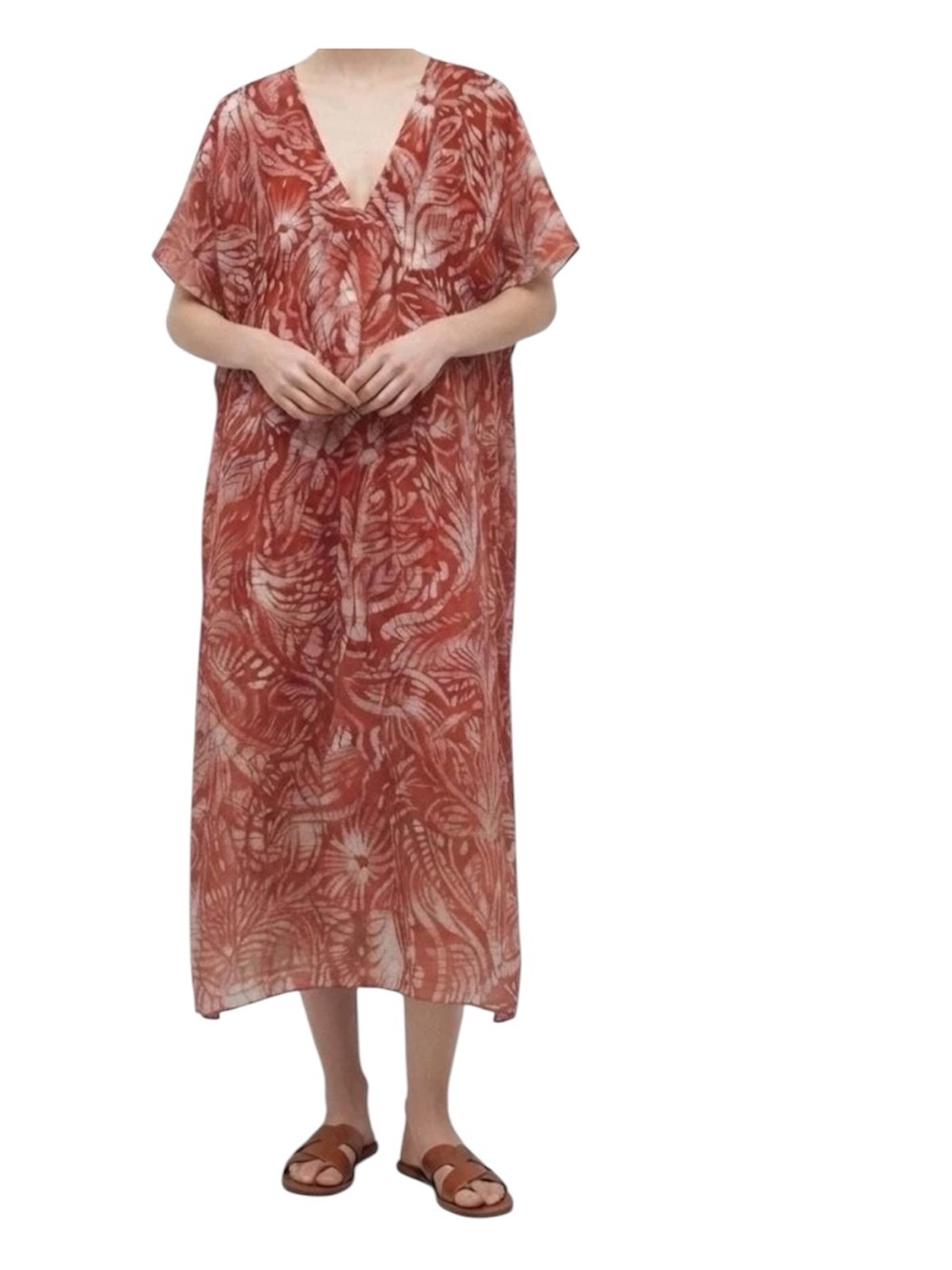 Zara Ramie Tunic Caftan V-Neckline an Oversized Dress, Sise Medium